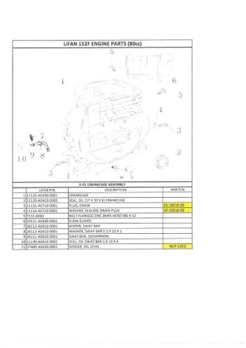 Lifan Power USA Engine 152F Parts Manual