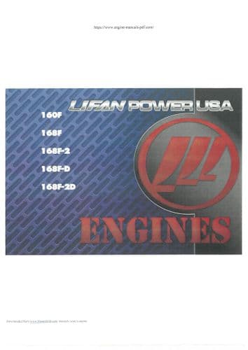 Lifan Power USA Engine 160F 168F 168F-2 168F-D 168F-2D Operators Manual