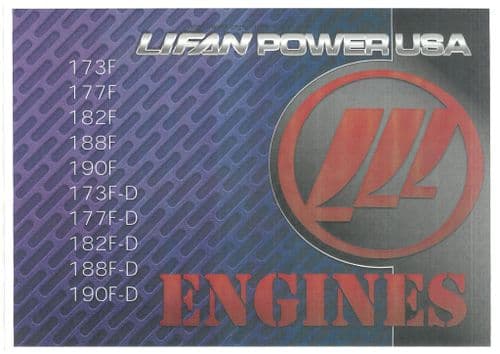 Lifan Power USA Engine 173F 177F 182F 188F 190F 173FD 177FD 182FD 188FD 190FD Operators Manual