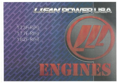 Lifan Power USA Engine 173F-RH 177F-RH 182F-RH Operators Manual
