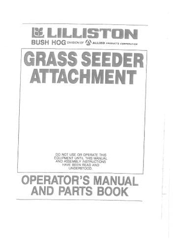 Lilliston  Grass Seeder Attachment Operators & Parts Manual