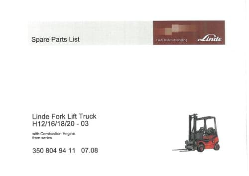 Linde Forklift Truck H12 H16 H18 H20-03  Parts Manual