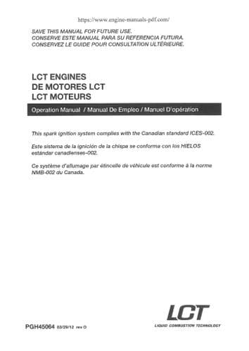 Liquid Combustion Technologies Engine LCT136 LCT208 LCT291 LCT414 Operators Manual