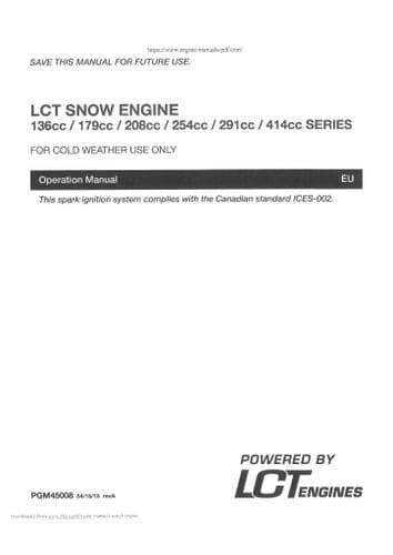 Liquid Combustion Technologies Snow Engine LCT136CC LTC179CC LCT208CC Operators  Manual