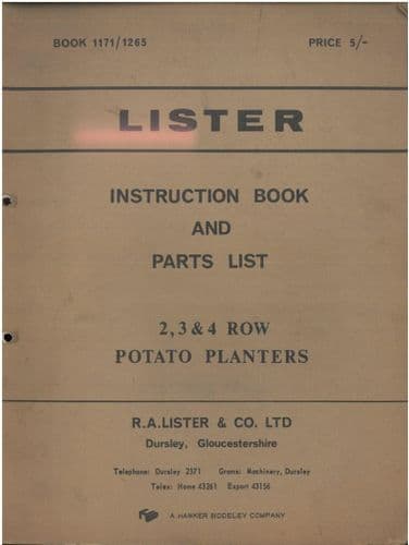 Lister 2, 3 & 4 Row Potato Planter Operators and Parts Manual
