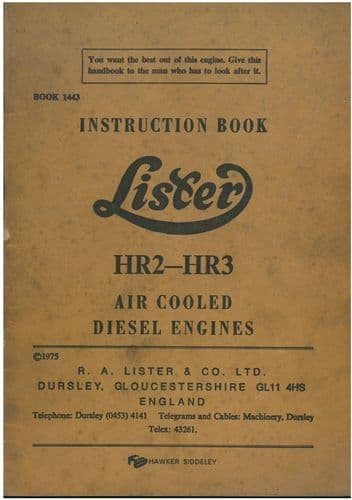 Lister Air Cooled Diesel Engine HR2 & HR3 Operators Manual