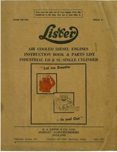Lister Diesel Engine Air Cooled Types LD & SL Operators Manual with Parts List