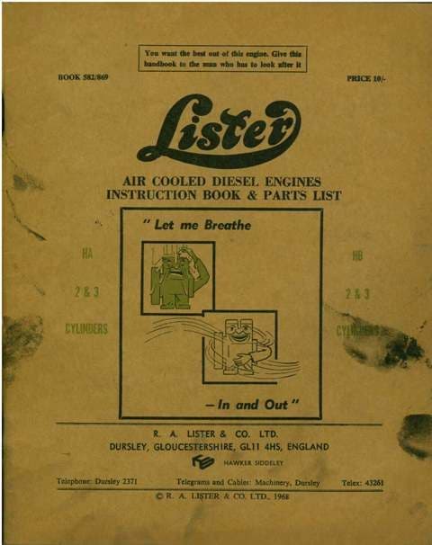 Lister Diesel Engine HA & HB - 2 & 3 Cylinders Operators Manual with Parts List