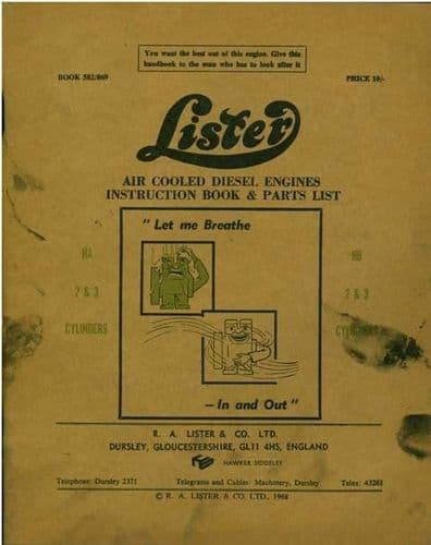 Lister Diesel Engine HA & HB - 2 & 3 Cylinders Operators Manual with Parts List