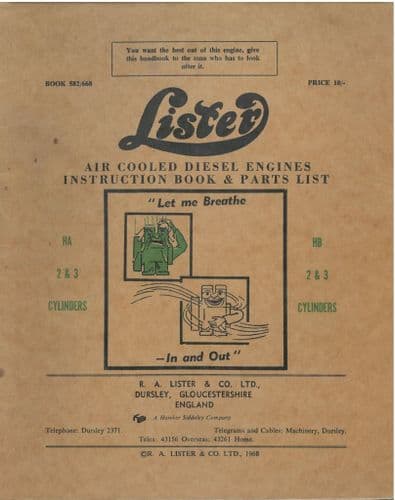 Lister Diesel Engine HA2 HA3 HB2 HB3 Operators Manual with Parts List