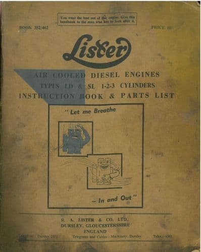 Lister Diesel Engine LD1 LD2 SL1 SL2 SL3 Operators Manual and Parts List