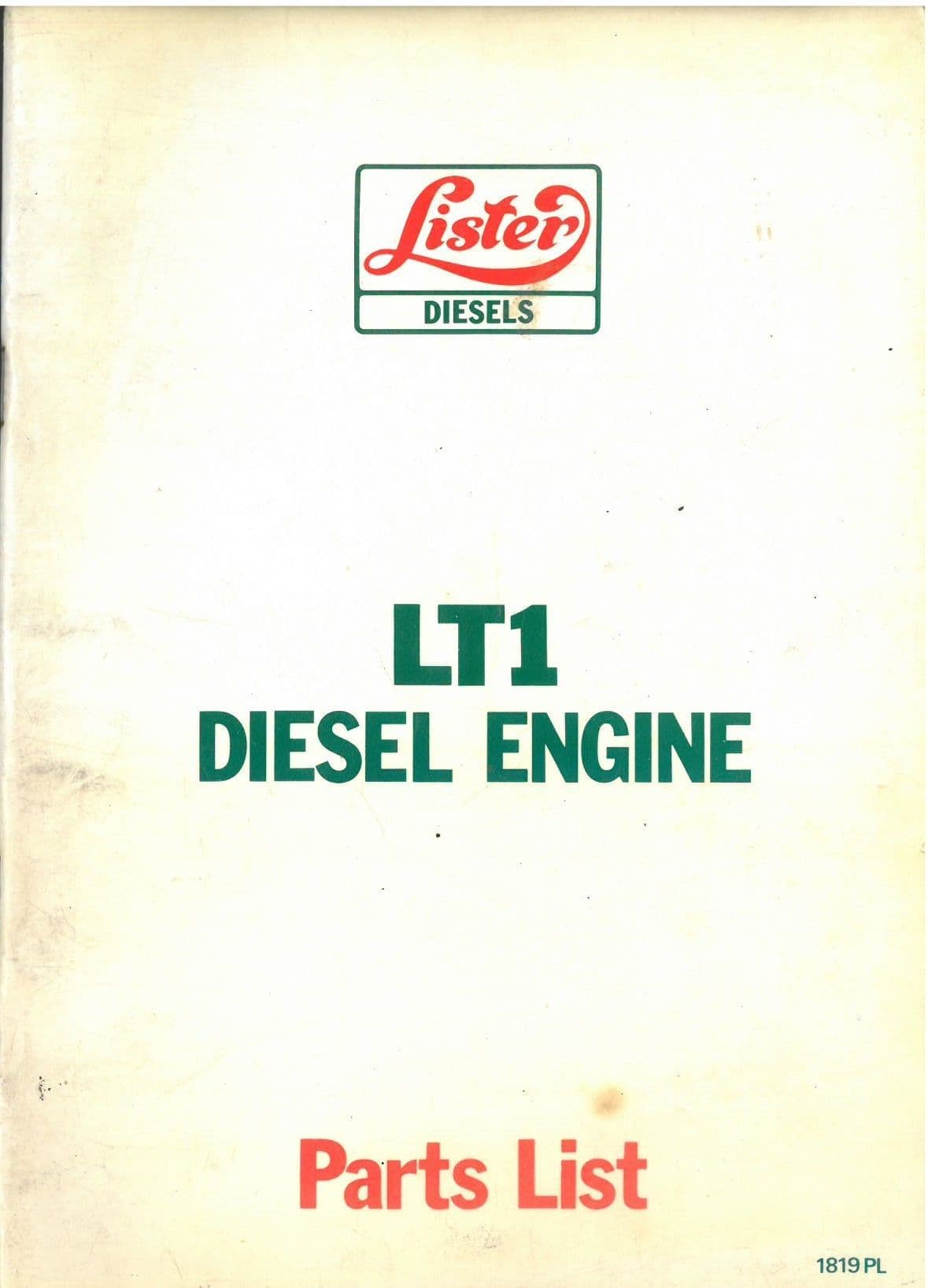 Lister Diesel Engine LT1 Parts Manual