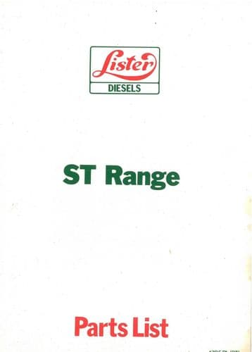 Lister Diesel Engine ST1 ST2 ST3 Parts Manual