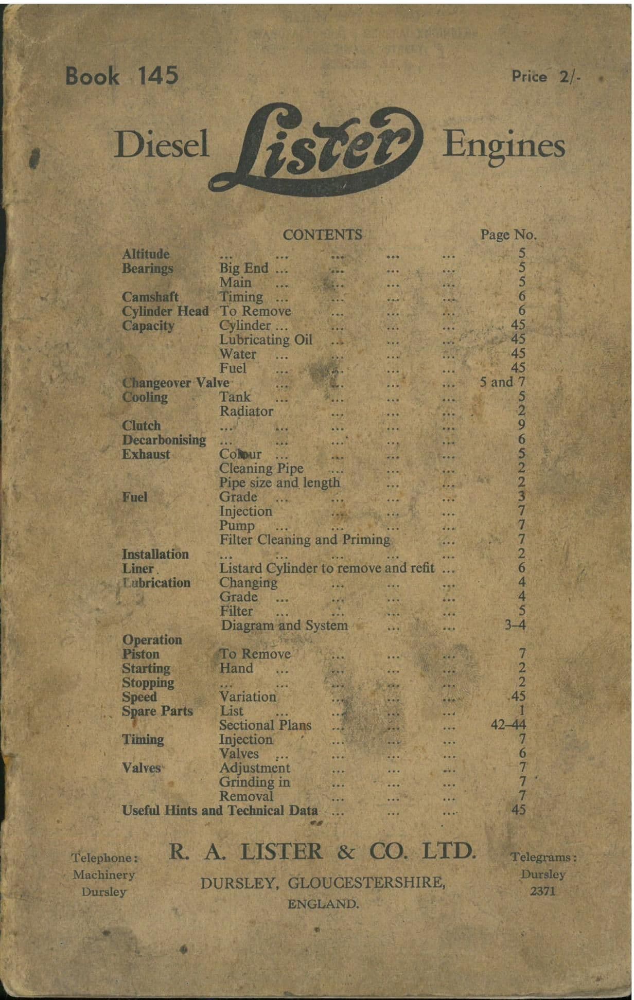 Lister Diesel Engine Types CD & CE Operators Manual with Parts List