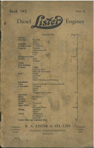 Lister Diesel Engine Types CD & CE Operators Manual with Parts List
