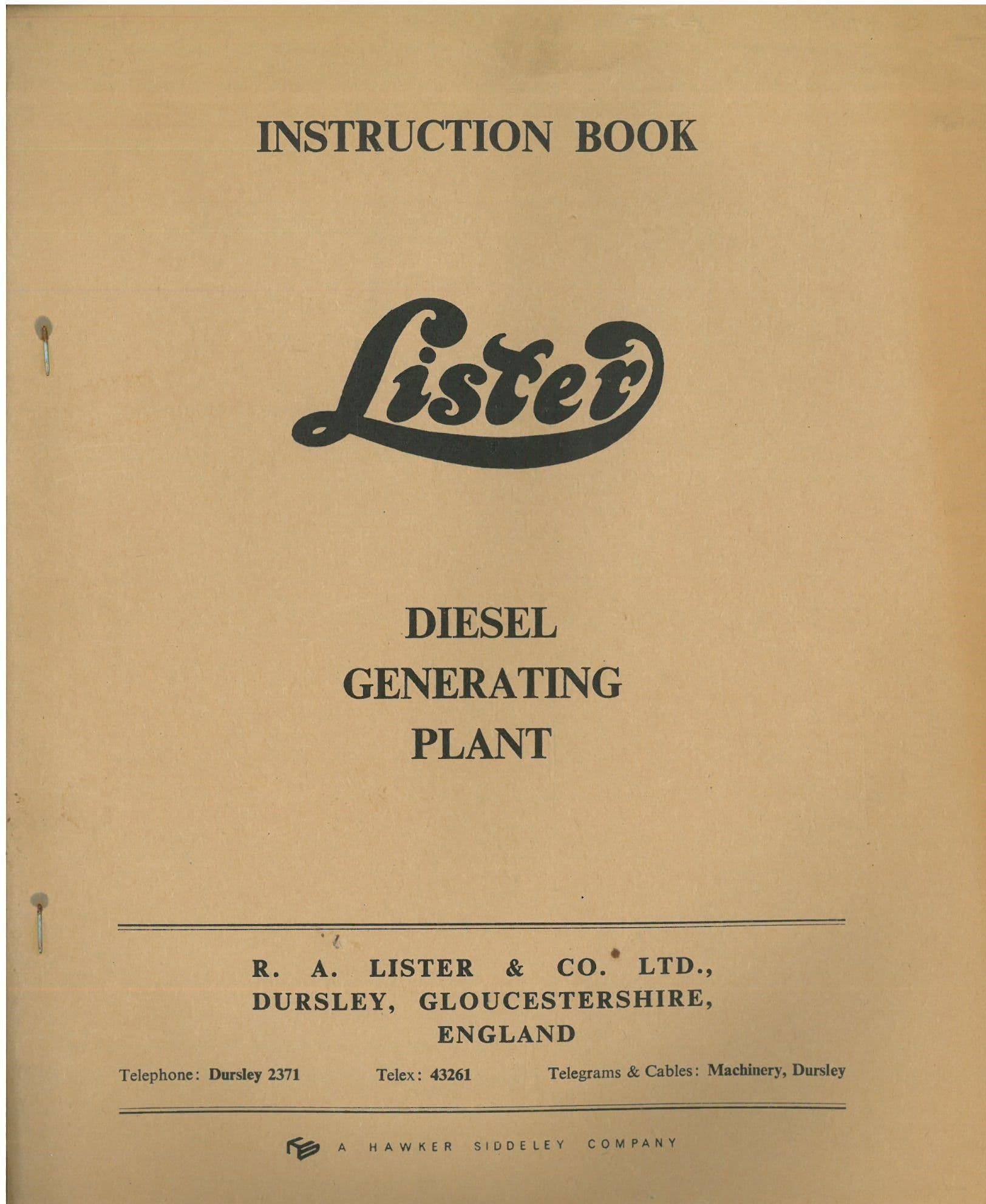 Lister Diesel Generating Plant Operators Manual