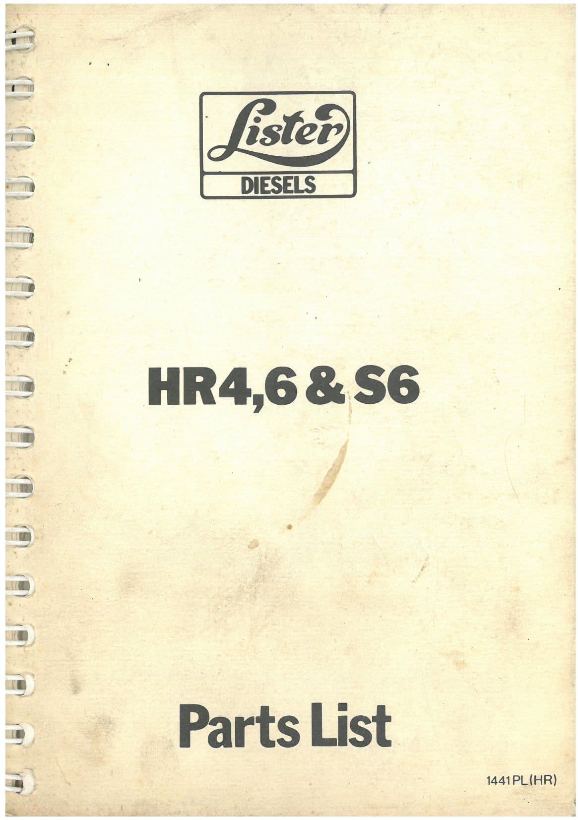 Lister Engine HR4, HR6 & HRS6 Parts Manual