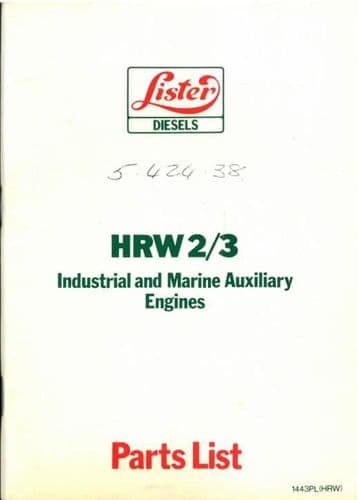 Lister Engine HRW2 & HRW3 Parts Manual - Industrial and Marine Auxiliary Engines