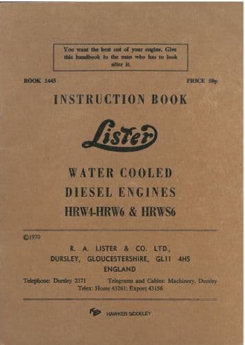 Lister Engine HRW4 HRW6 & HRWS6 Operators Manual
