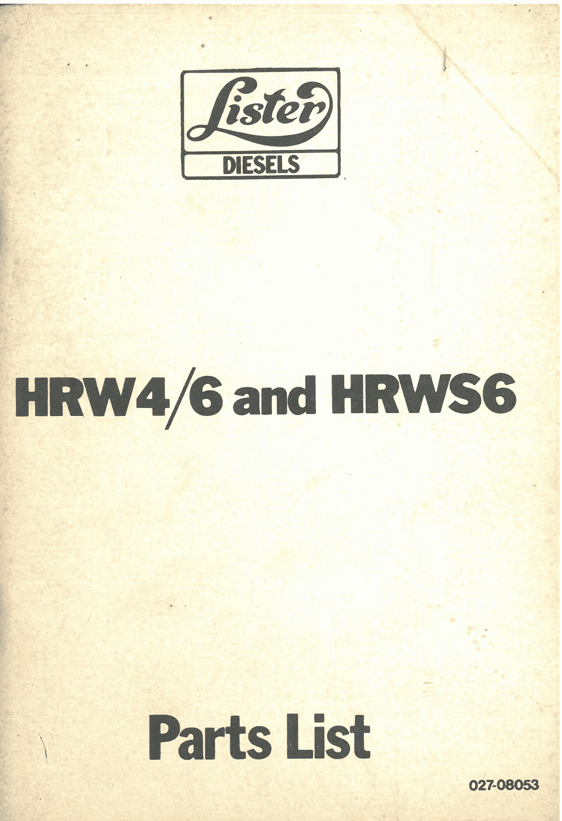 Lister Engine HRW4 HRW6 & HRWS6 Parts Manual