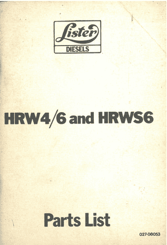 Lister Engine HRW4 HRW6 & HRWS6 Parts Manual
