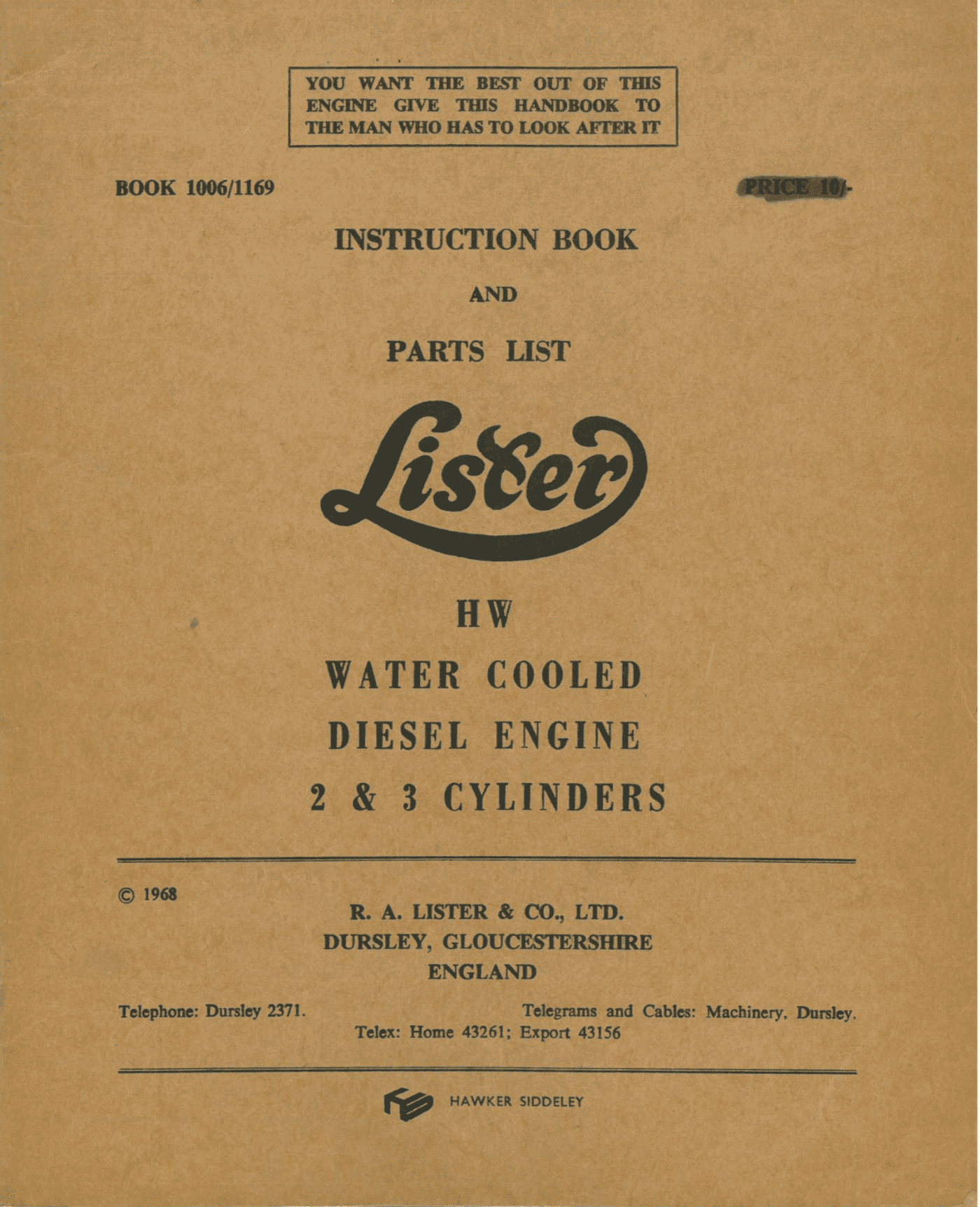 Lister Engine HW2 & HW3 Operators Manual and Parts List