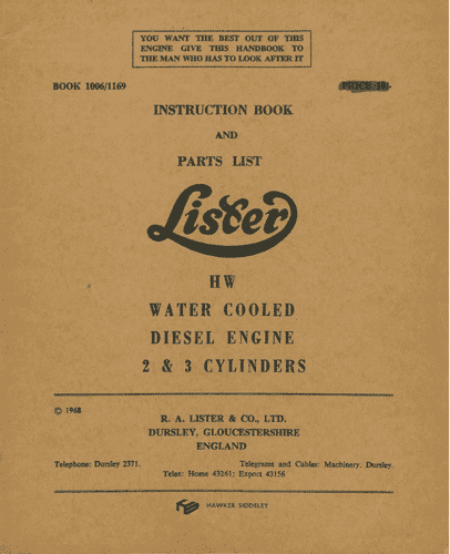 Lister Engine HW2 & HW3 Operators Manual and Parts List