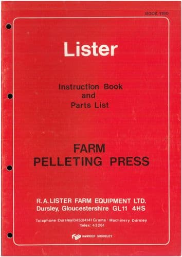 Lister Farm Pelleting Press Operators Manual with Parts List - ORIGINAL