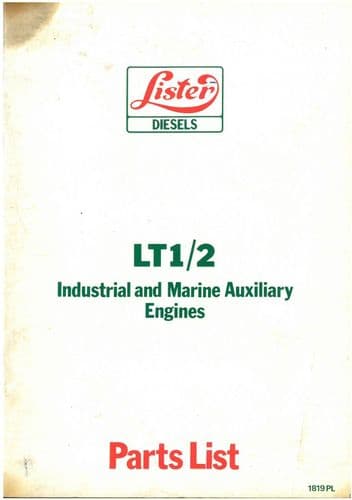Lister Industrial & Marine Auxiliary Engine LT1 LT2 Parts Manual