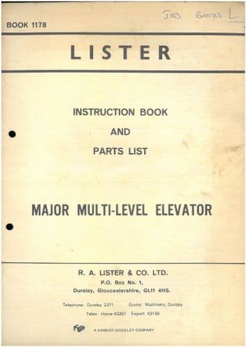 Lister Major Multi-Level Elevator Operators Manual with Parts List