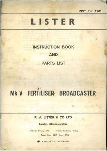 Lister Mk.V Fertilizer Spreader Operators Manual with Parts List