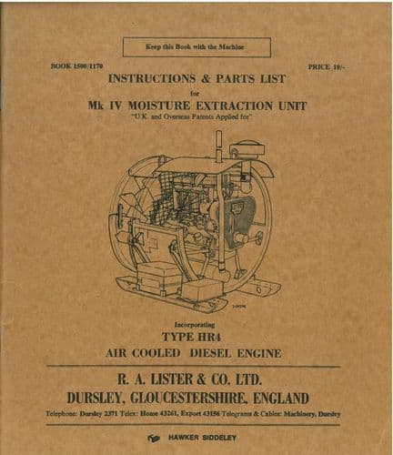 Lister Moisture Extraction Unit Inc. Type HR4 Operation And Parts List