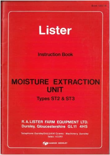 Lister Moisture Extraction Unit ST2 ST3 Operators Manual