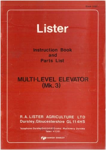 Lister Multi Level Elevator Mk.3 Operators Manual with Parts List - ORIGINAL