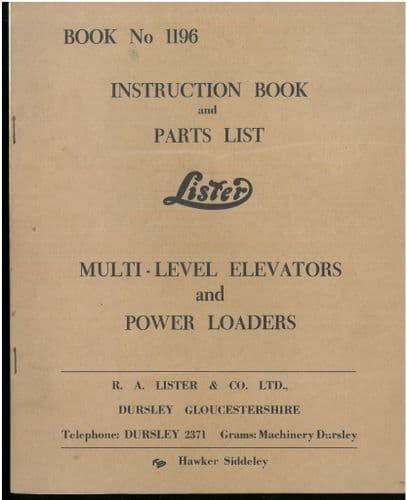 Lister Multi Level Elevators & Power Loaders Operators Manual with ...