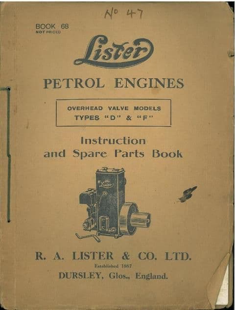Lister Petrol Engines OHV types D & F Operators and Illustrated Parts Manual