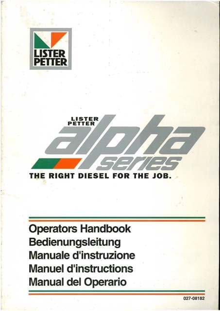Lister Petter Diesel Engine Alpha Series Operators Manual