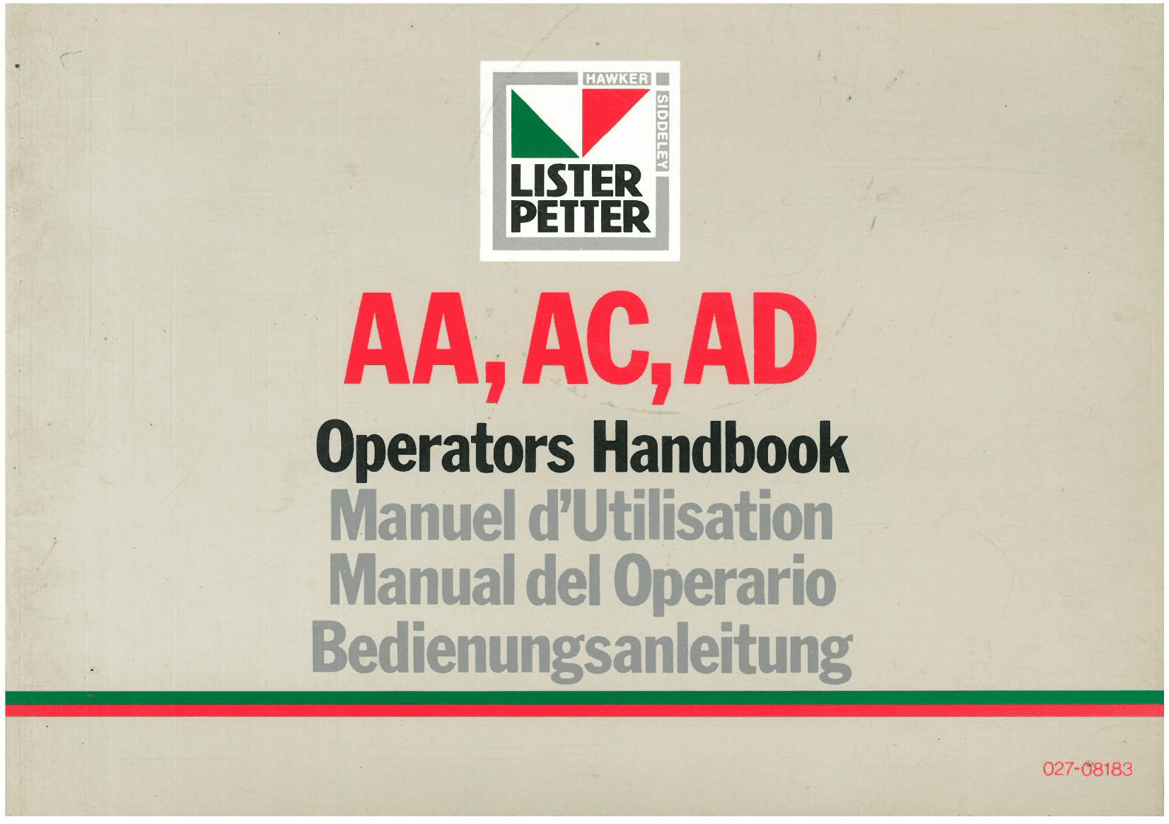 Lister Petter Engine AA, AC & AD Operators Manual