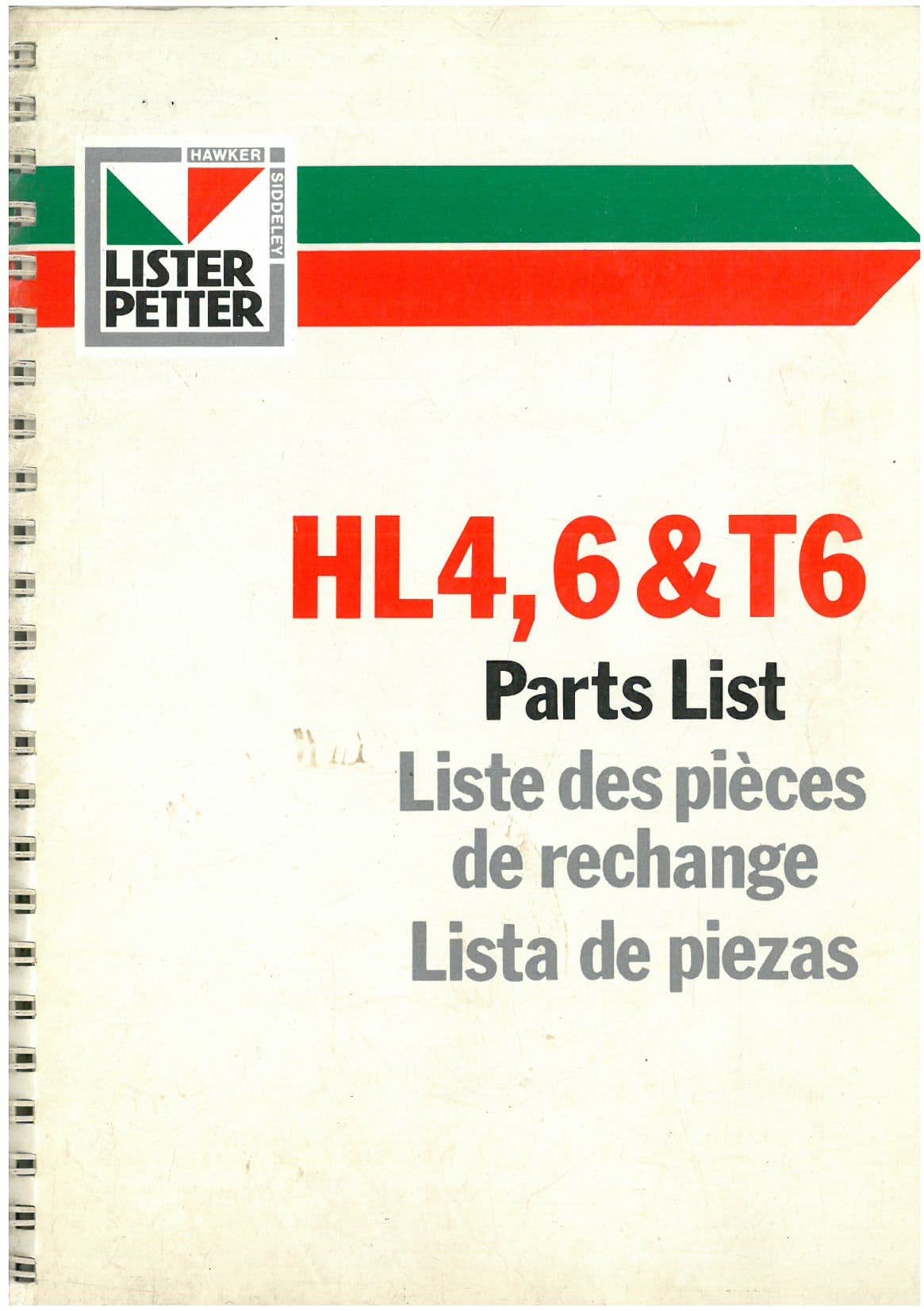 Lister Petter Engine HL4 HL6 & HLT6 Parts Manual