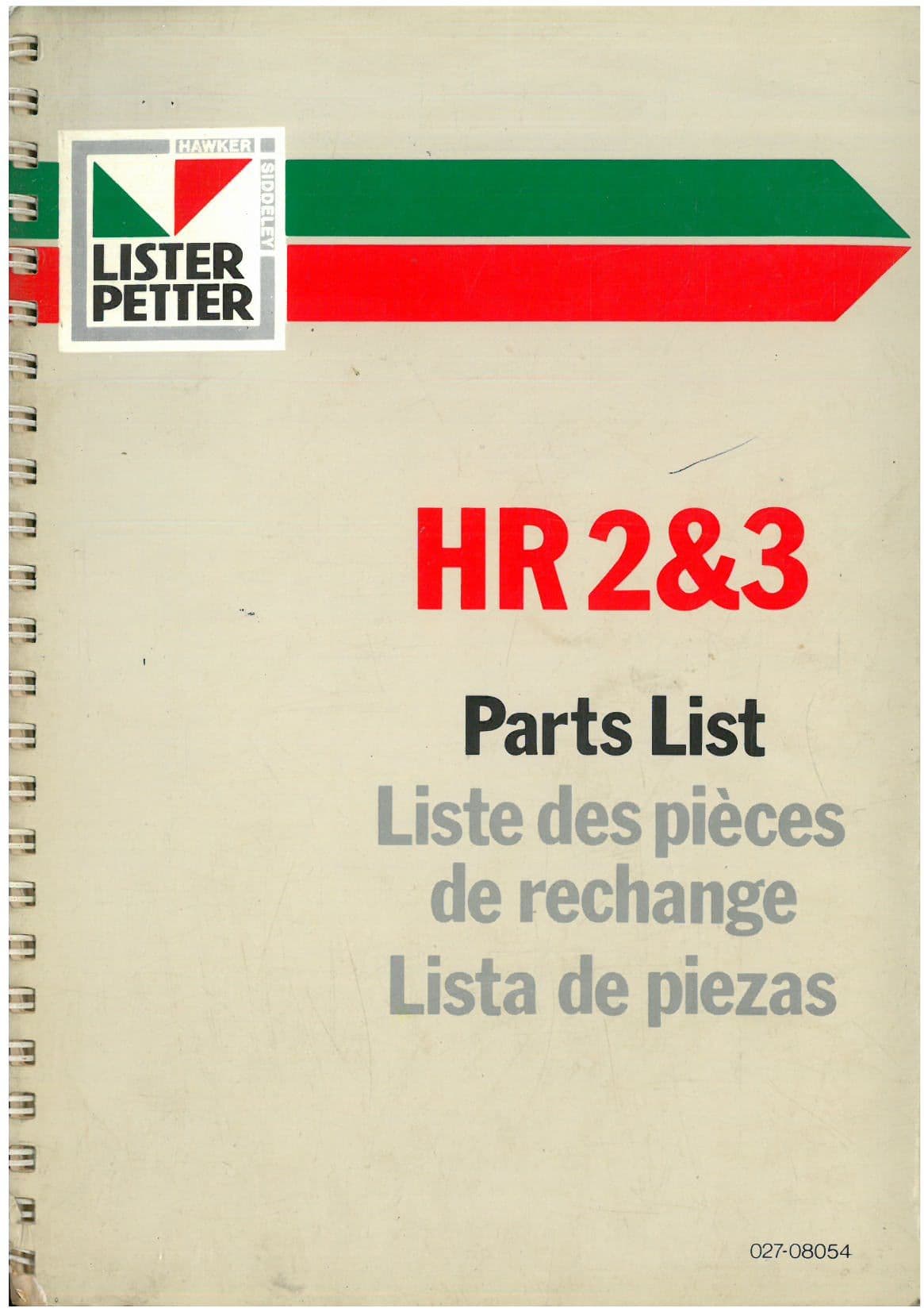 Lister Petter Engine HR2 & HR3 Parts Manual