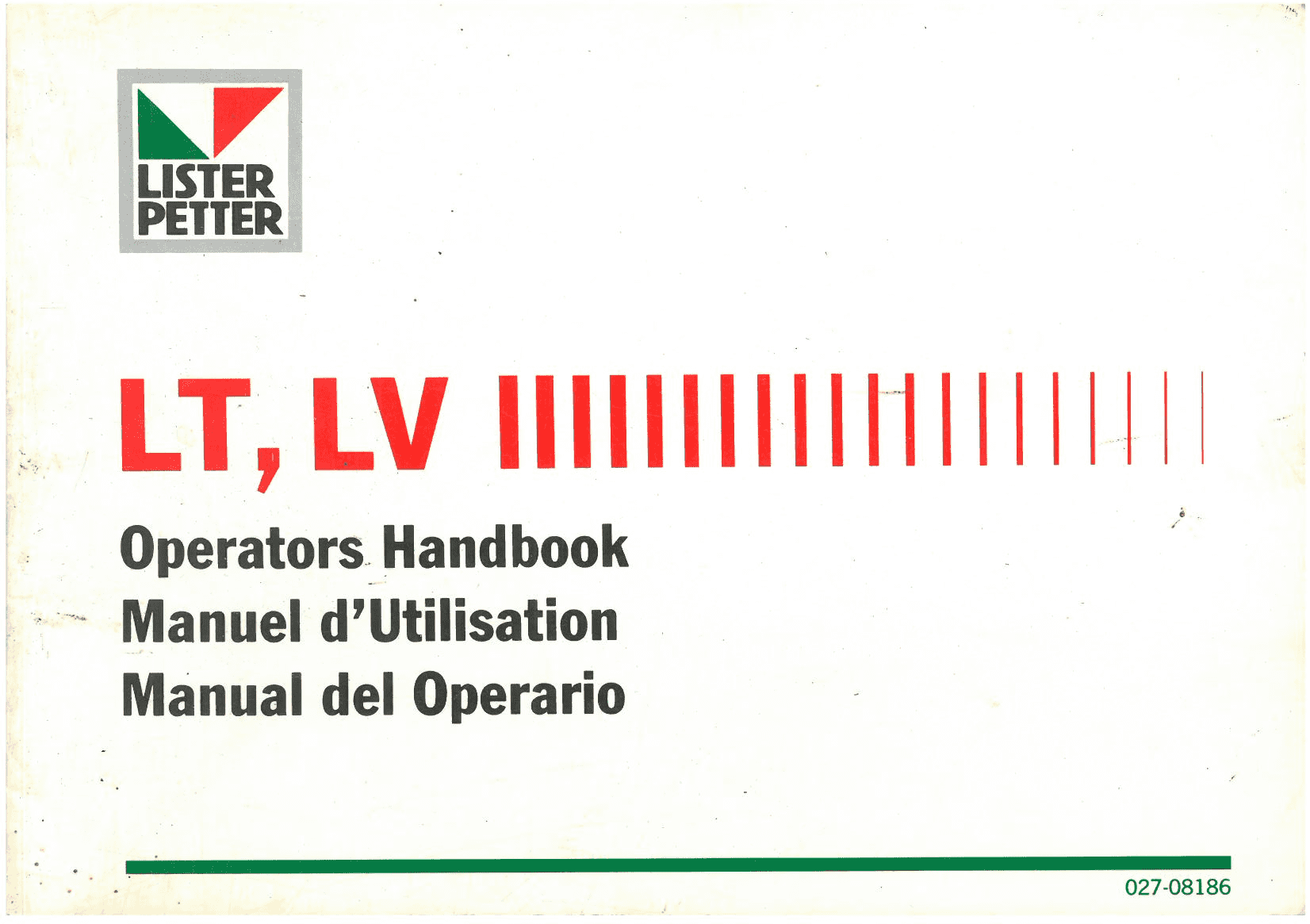 Lister Petter Engine LT & LV Operators Manual