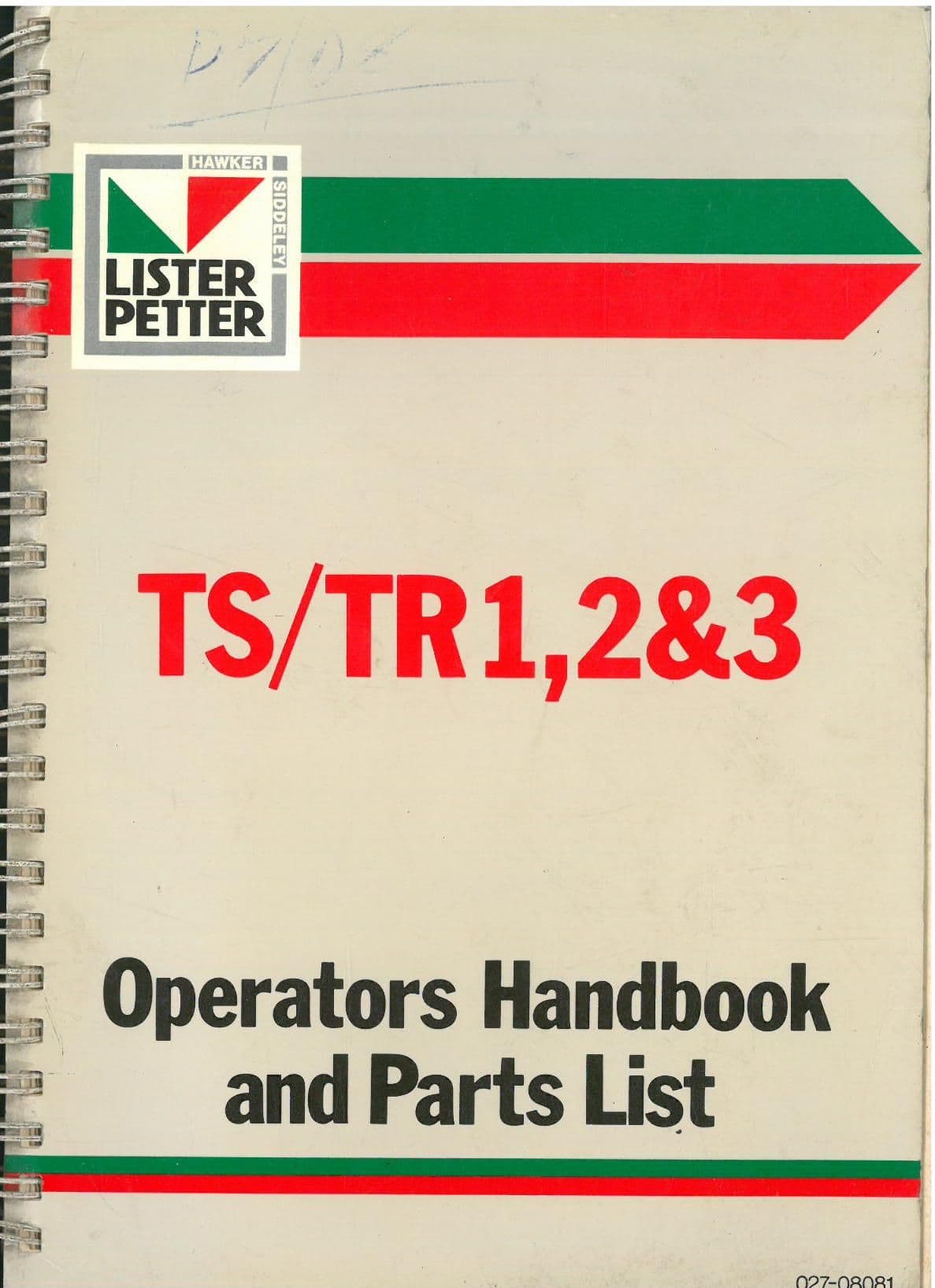 Lister Petter Engine T Series - TS1 TR1 TS2 TR2 TS3 TR3 Operators Manual/Parts List