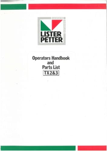 Lister Petter Engine TX2 &TX3 Operators Manual and Parts List
