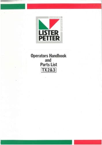 Lister Petter Engine TX2 &TX3 Operators Manual and Parts List