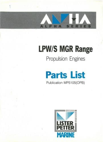 Lister Petter Marine Engine LPW/S MGR Range - LPW2 LPW3 & LPW4 Parts Manual