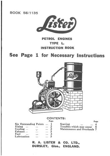 Lister Petter Petrol Engine Type L  Operators Manual