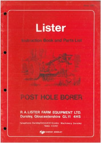 Lister Post Hole Borer Operators Manual with Parts List - ORIGINAL