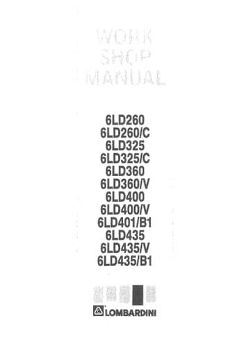 Lombardini Marine Engines 6LD260, 6LD260C, 6LD325, 6LD325C 6LD360 6LD360V 6LD400 Workshop Manual