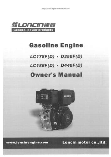 Loncin Gasoline Engine LC178F(D) D350F(D) LC186F(D) D440F(D) Operators Manual