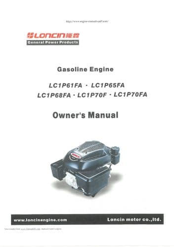 Loncin Gasoline Engine LC1P61FA LC1P65FA LC1P68FA LC1P70F LC1P70FA Operators Manual
